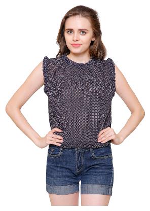 

Arovi Womens Printed Navy Blue Georgette Top