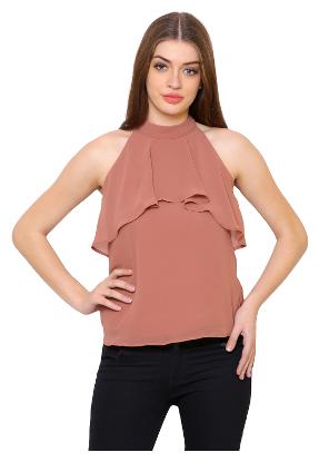 

Arovi Womens Brown Layered Georgette Top
