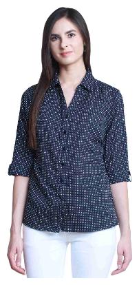 

Arovi Women Blue Polka Dots Regular Fit Shirt