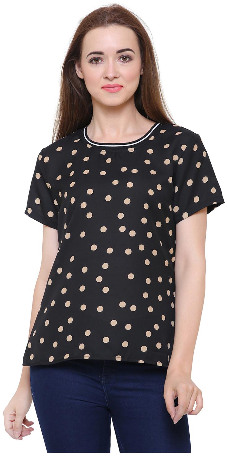 

Arovi Womens Black Polka Dot Poly Viscose Top