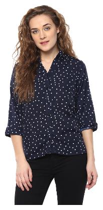 

Arovi Women Blue Polka Dots Regular Fit Shirt