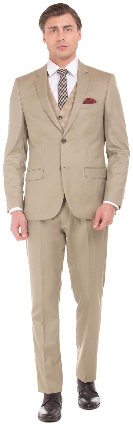

Arrow Beige Rayon Solid Long sleeves Single Breasted Three Piece Suit