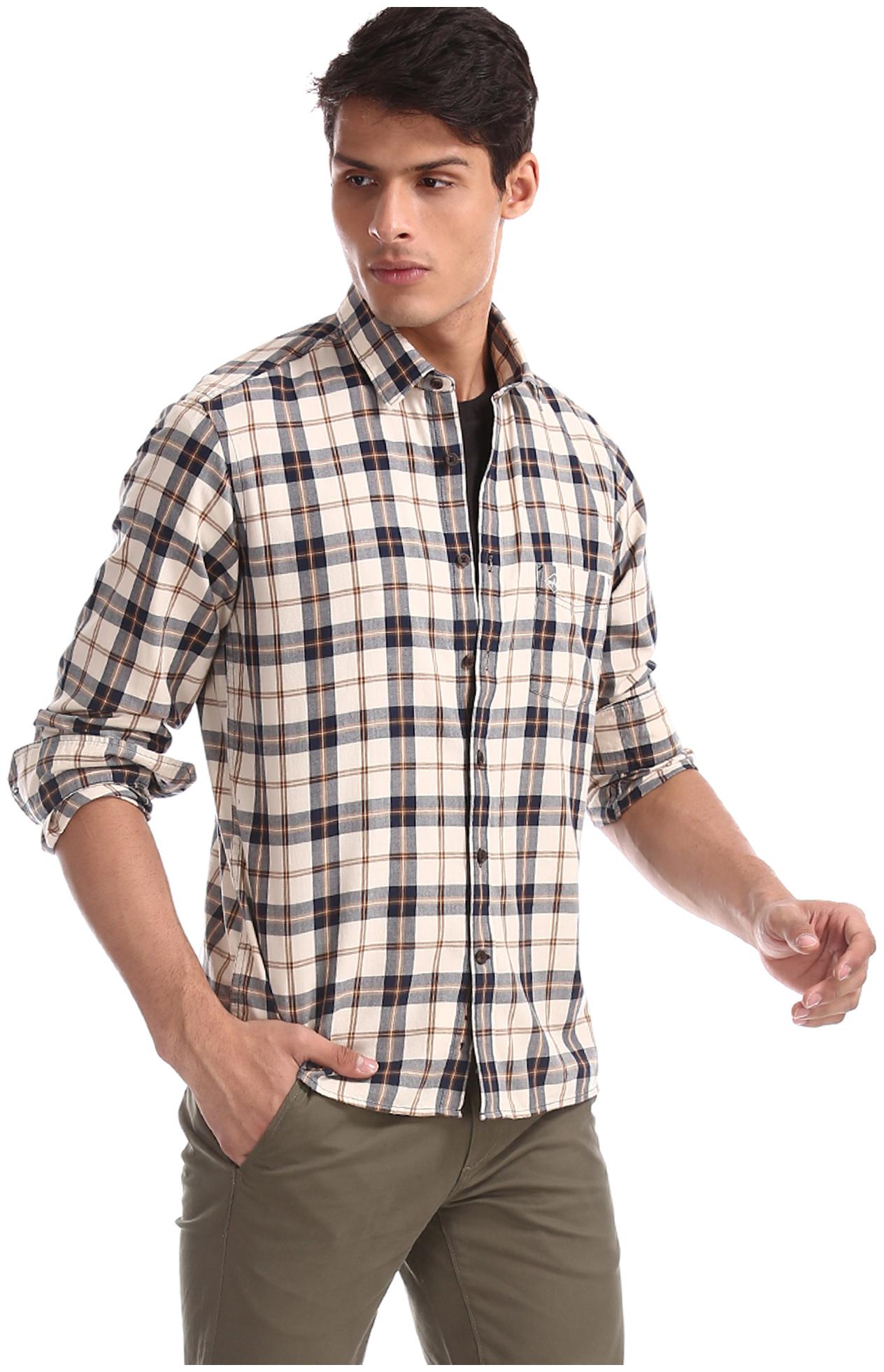 

Arrow Men Beige Checked Regular Fit Casual Shirt