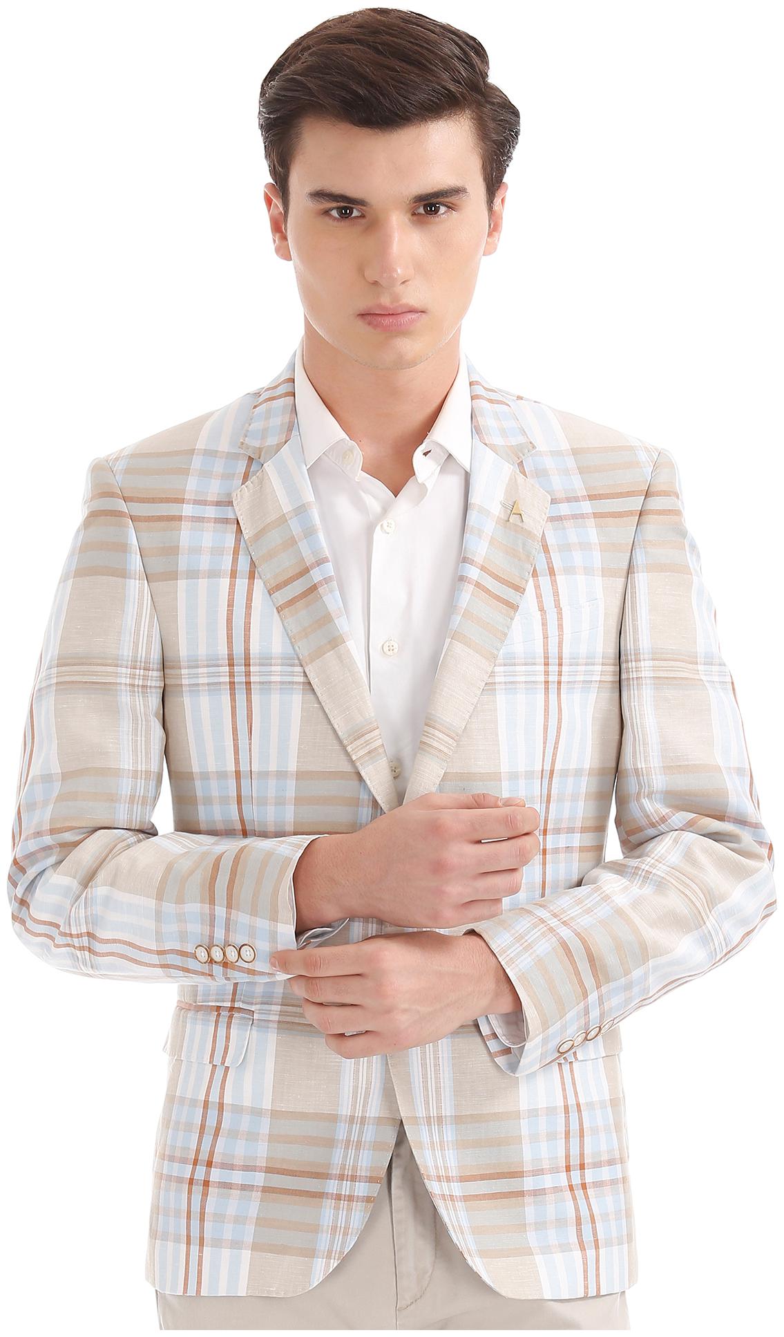 

Arrow Beige Linen Regular Fit Single Breasted Blazer