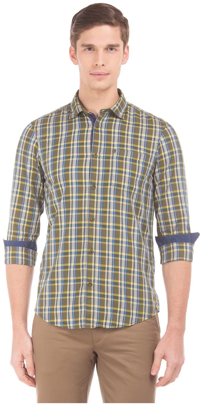 

Arrow Men Green Checked Slim Fit Casual Shirt