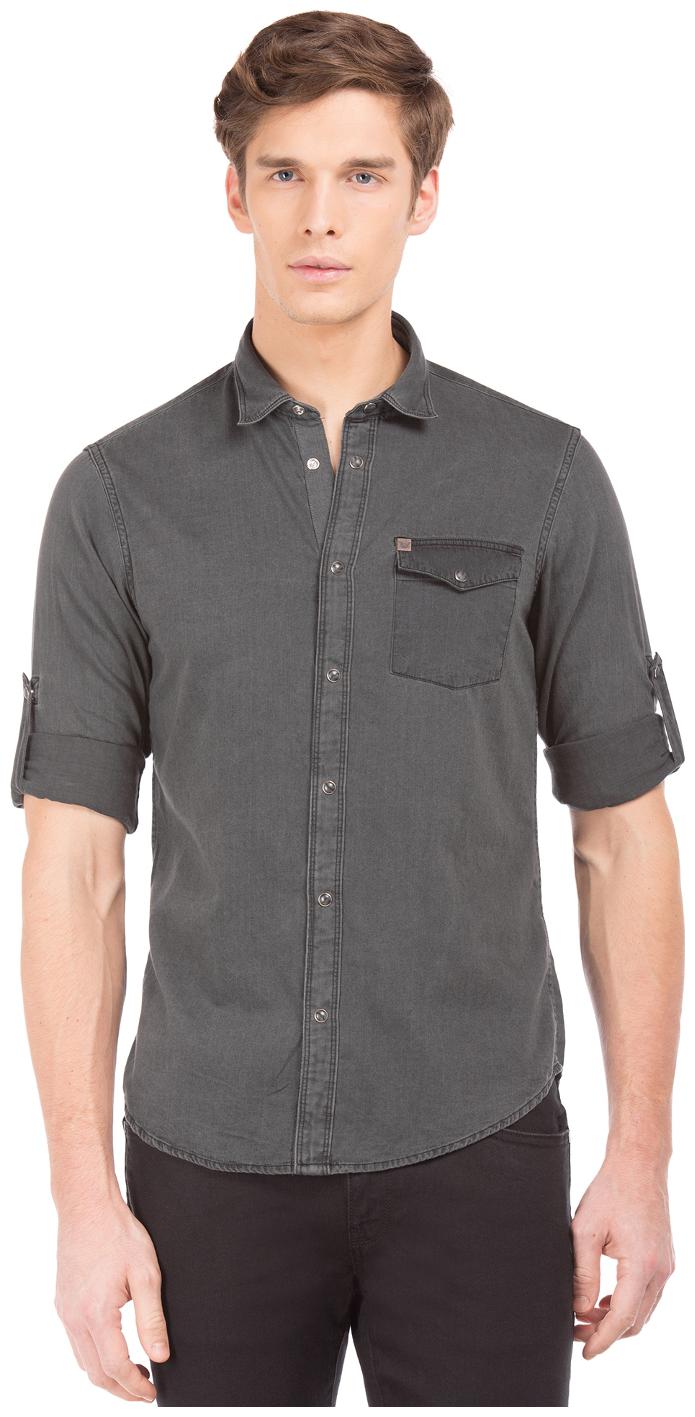 

Arrow Blue Jeans Company Black Cotton Washed Slim Full Sleeves Casual shirts