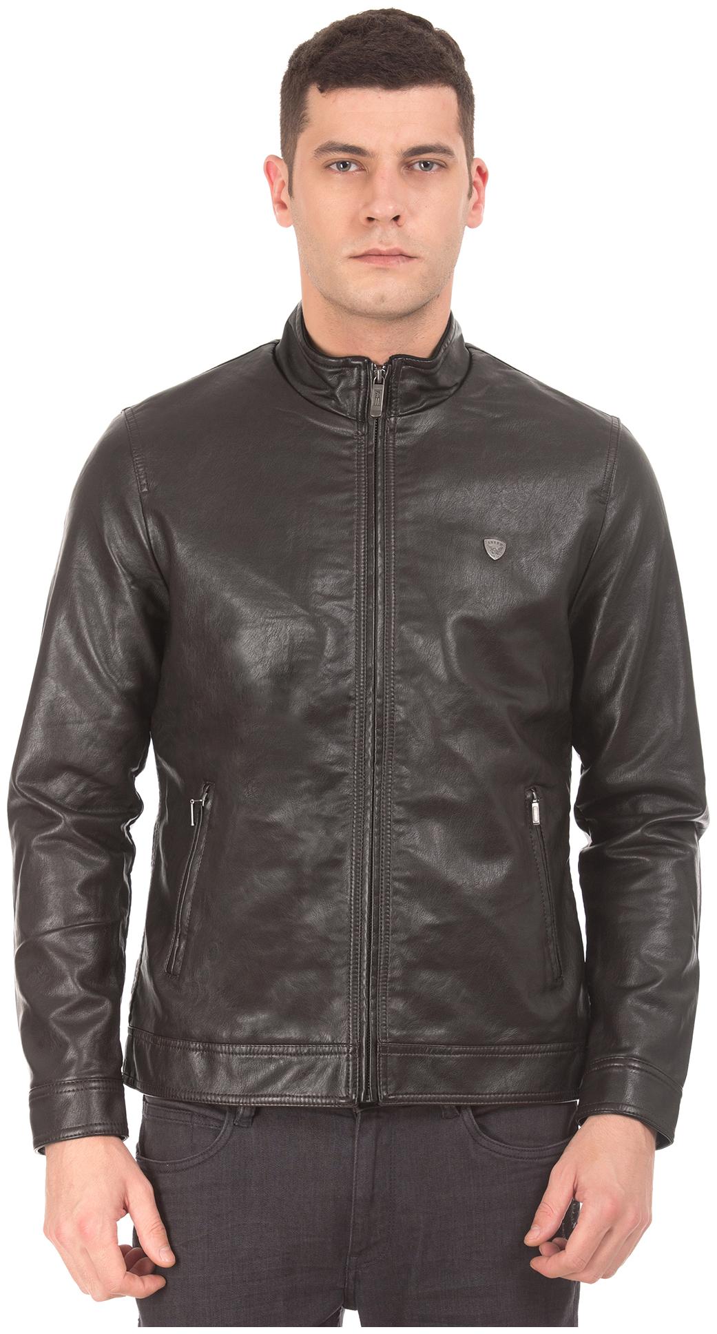 

Arrow Men Brown Solid Biker jacket