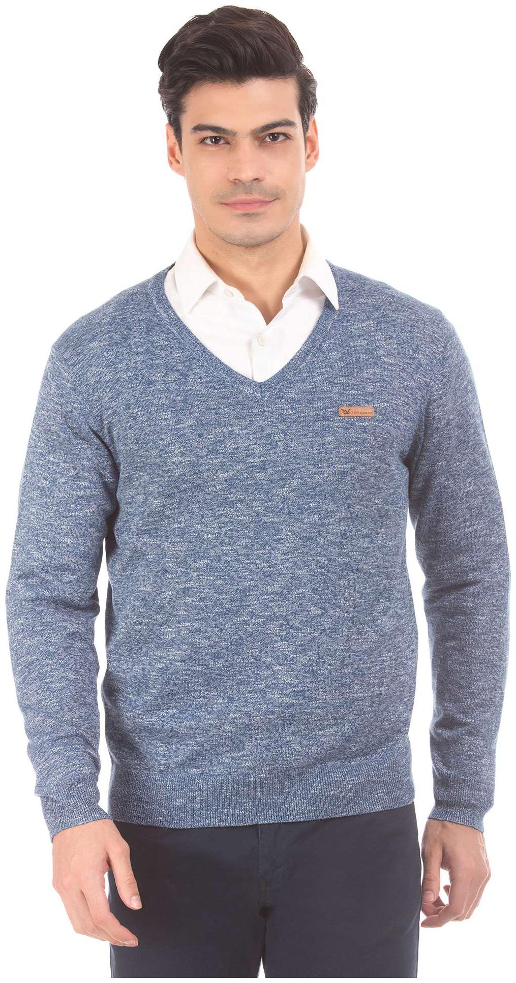 

Arrow Blue Jeans Company Blue Cotton Heathered V-Neck Sweater