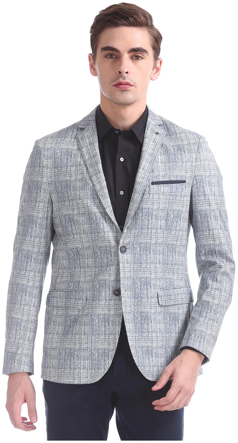 

Arrow Men Blue Textured Slim fit Single Breasted Blazer