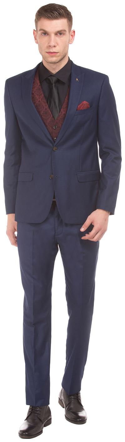 

Arrow Blue Rayon Solid Long sleeves Single Breasted Three Piece Suit