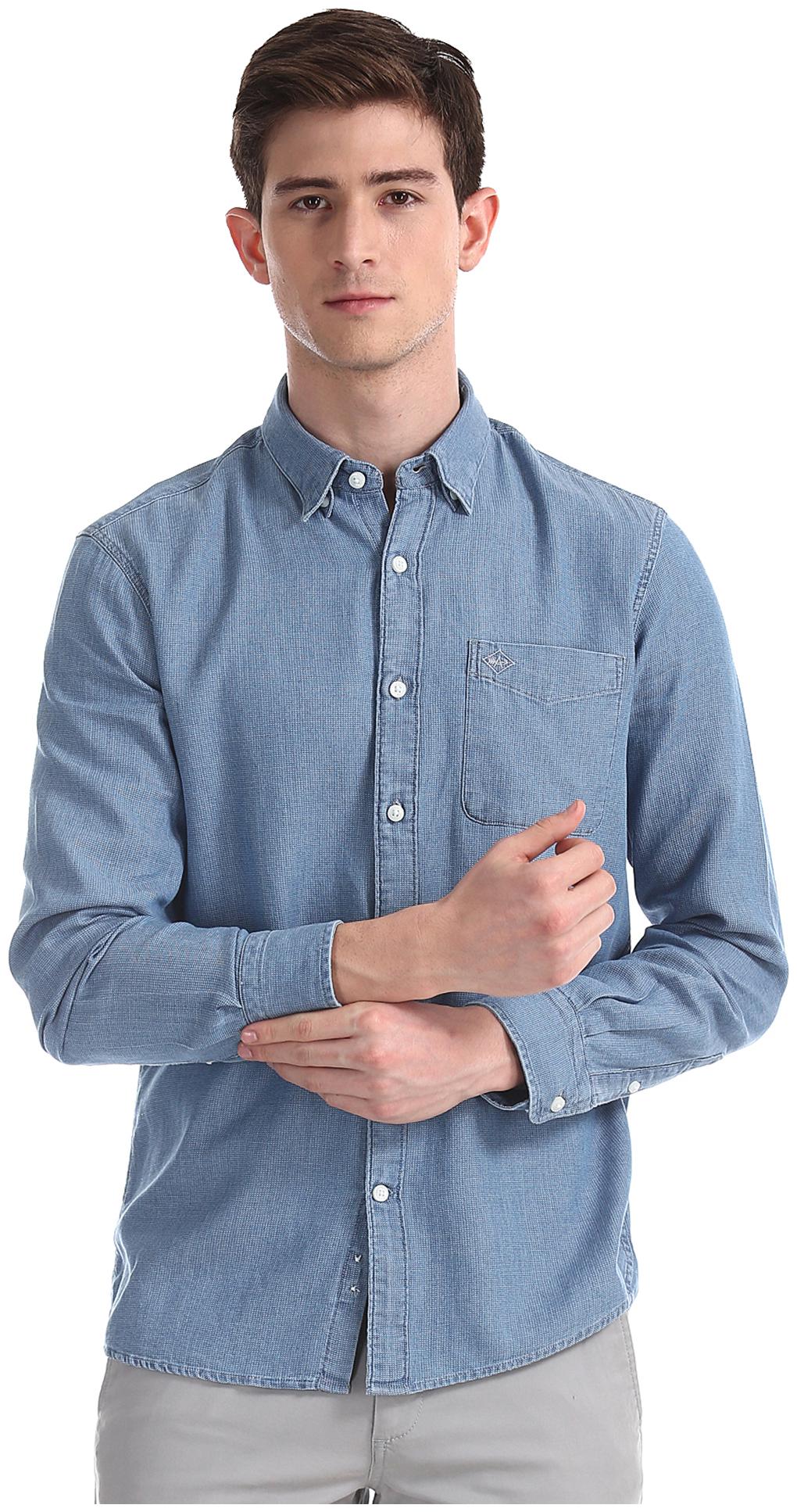 

Arrow Men Blue Weaved Slim Fit Casual Shirt