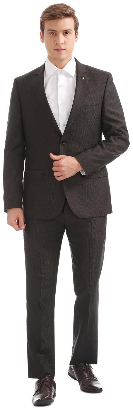 

Arrow Brown Wool Patterned Single Breasted Suit