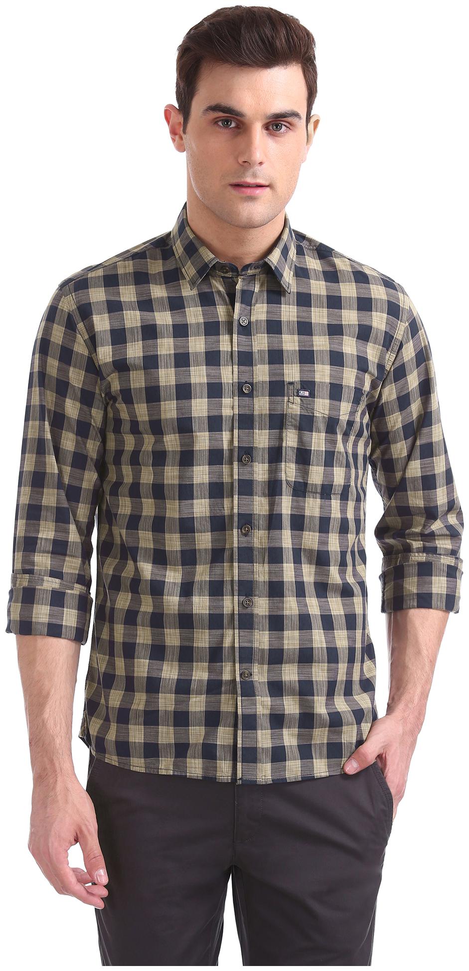 

Arrow Men Beige Checked Regular Fit Casual Shirt