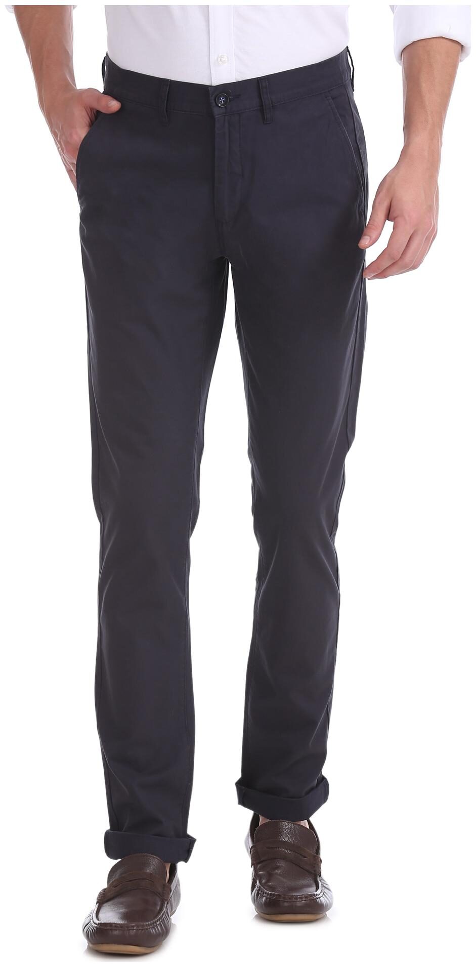 

Arrow Men Blue Solid Slim fit Regular trousers