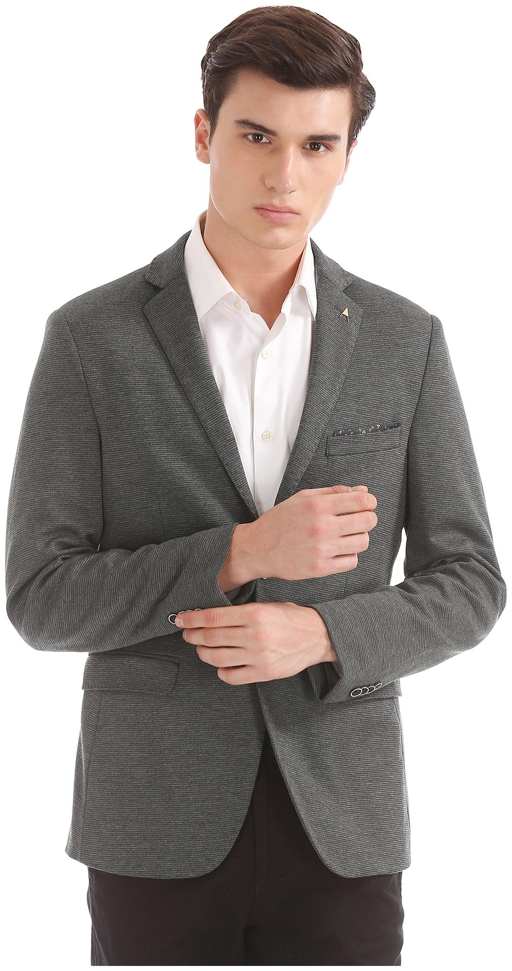 

Arrow Grey Rayon Slim Fit Single Breasted Blazer