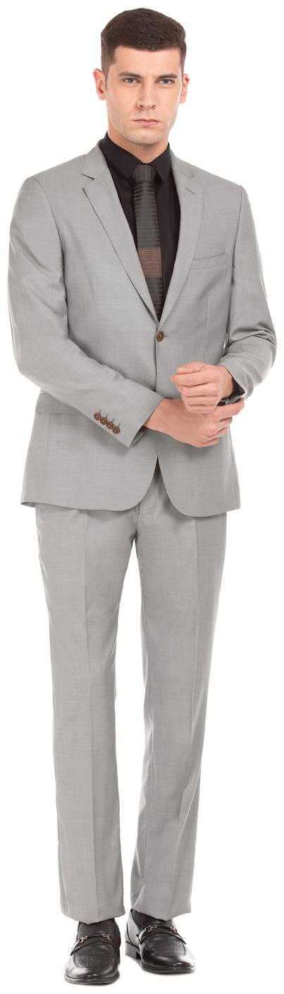 

Arrow Grey Wool Solid Long sleeves Slim Fit Wool Two Piece Suit