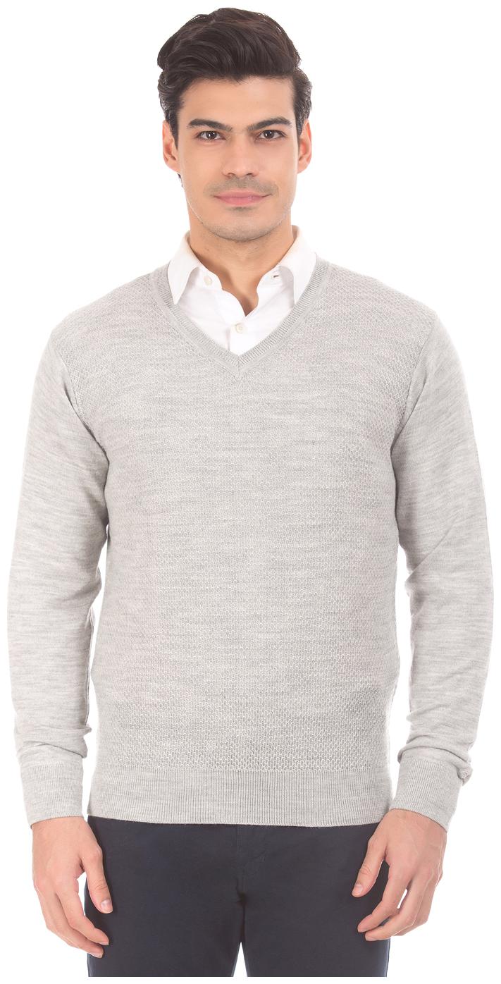 

Arrow Grey Wool Patterned Knit Merino Wool Sweater