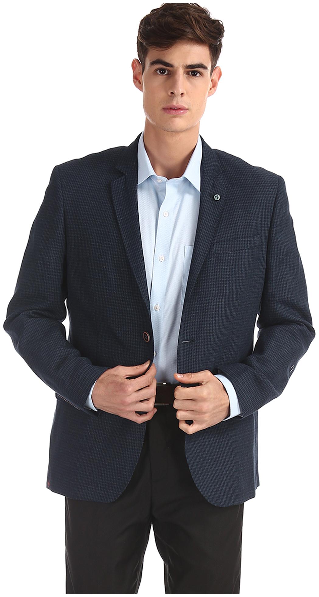 

Arrow Men Blue Textured Regular fit Single Breasted Blazer