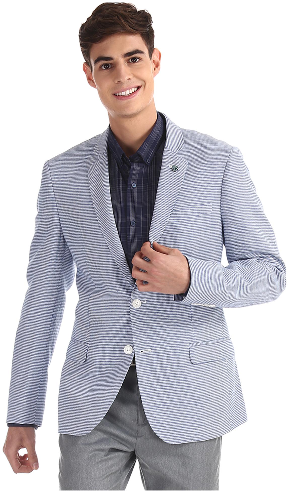 

Arrow Men Blue Striped Regular fit Single Breasted Blazer