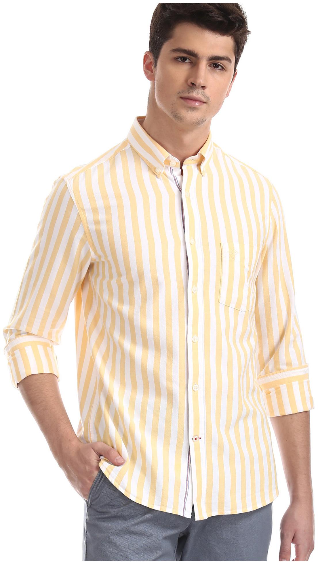 

Arrow Men Yellow Vertical Stripes Slim Fit Casual Shirt