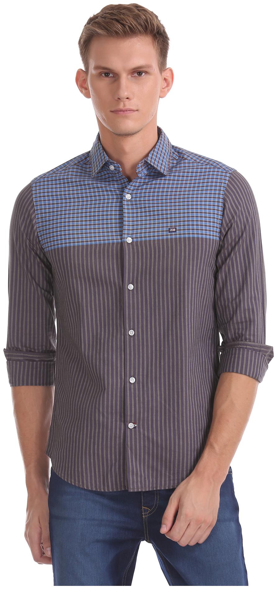 

Arrow Men Blue Brown Vertical Stripes Slim Fit Casual Shirt