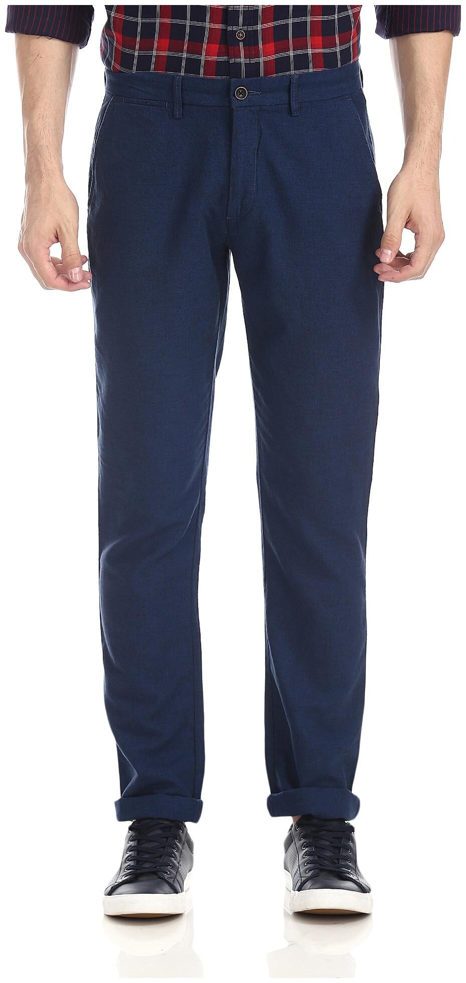 

Arrow Men Blue Solid Slim fit Regular trousers