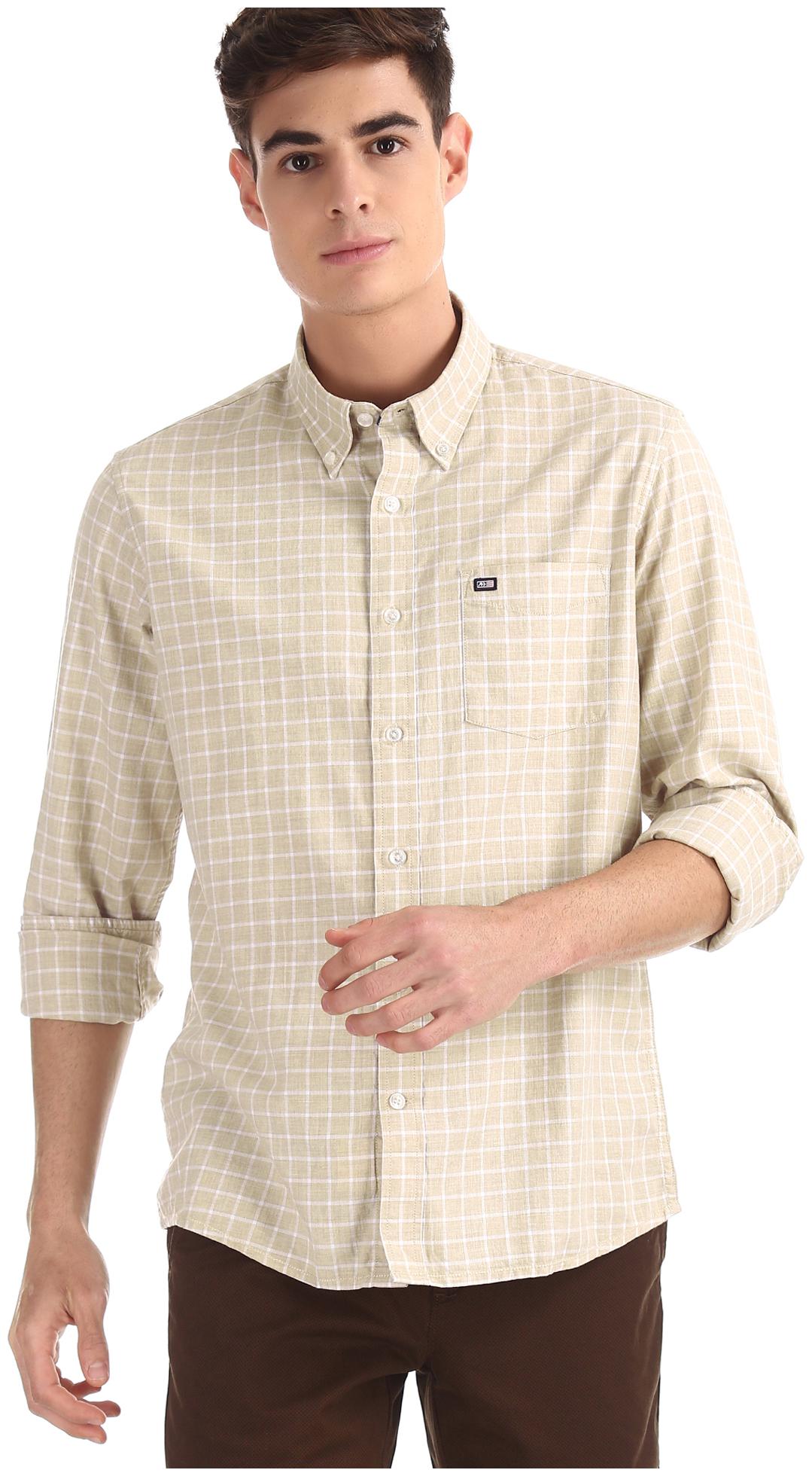 

Arrow Men Beige Checked Slim Fit Casual Shirt