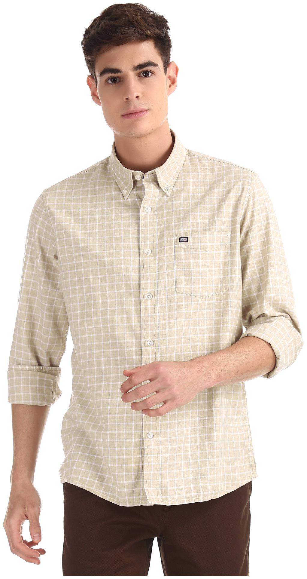 

Arrow Men Beige Checked Slim Fit Casual Shirt