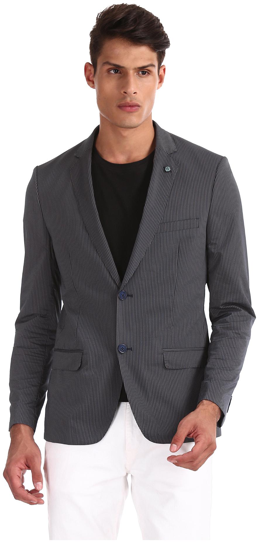 

Arrow Men Grey Striped Slim fit Single Breasted Blazer