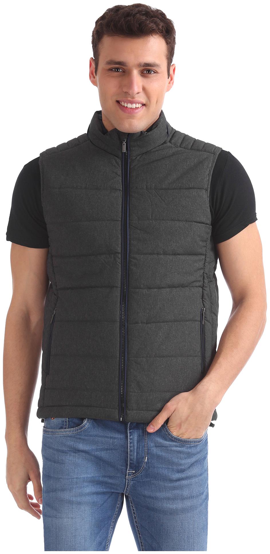 

Arrow Men Grey Solid Quilted jacket