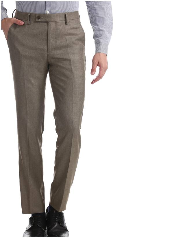 Arrow Men Textured Slim Fit Formal Trouser - Brown