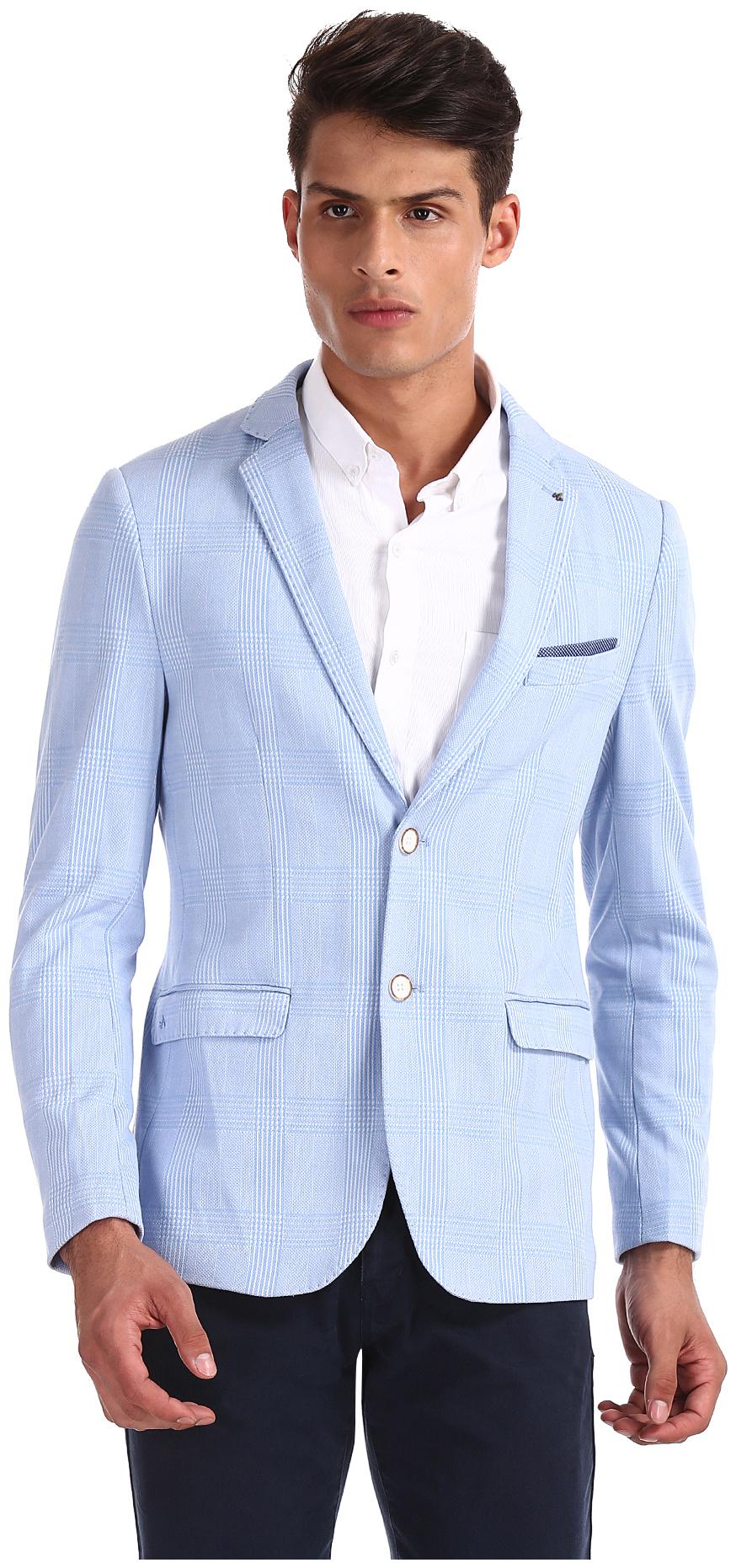 

Arrow Men Blue Checked Slim fit Single Breasted Blazer