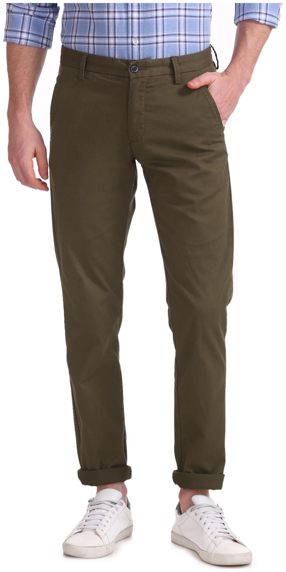 

Arrow Men Green Solid Slim fit Regular trousers