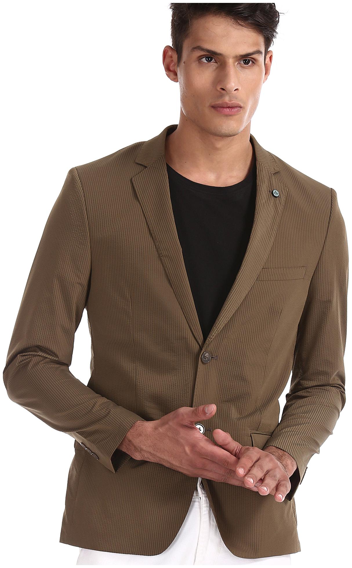 

Arrow Men Brown Striped Slim fit Single Breasted Blazer