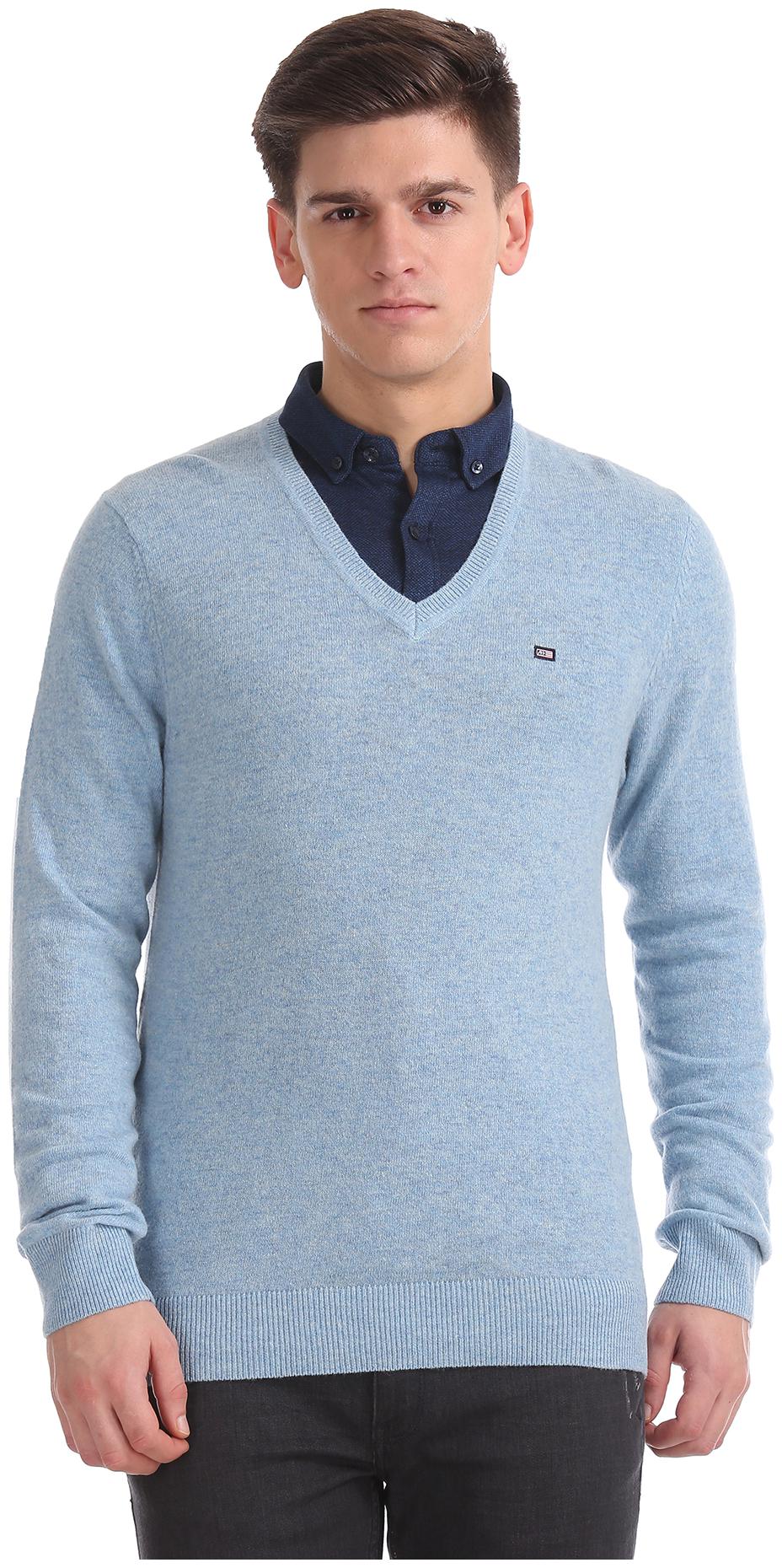 

Arrow Men Blue V neck Pullover