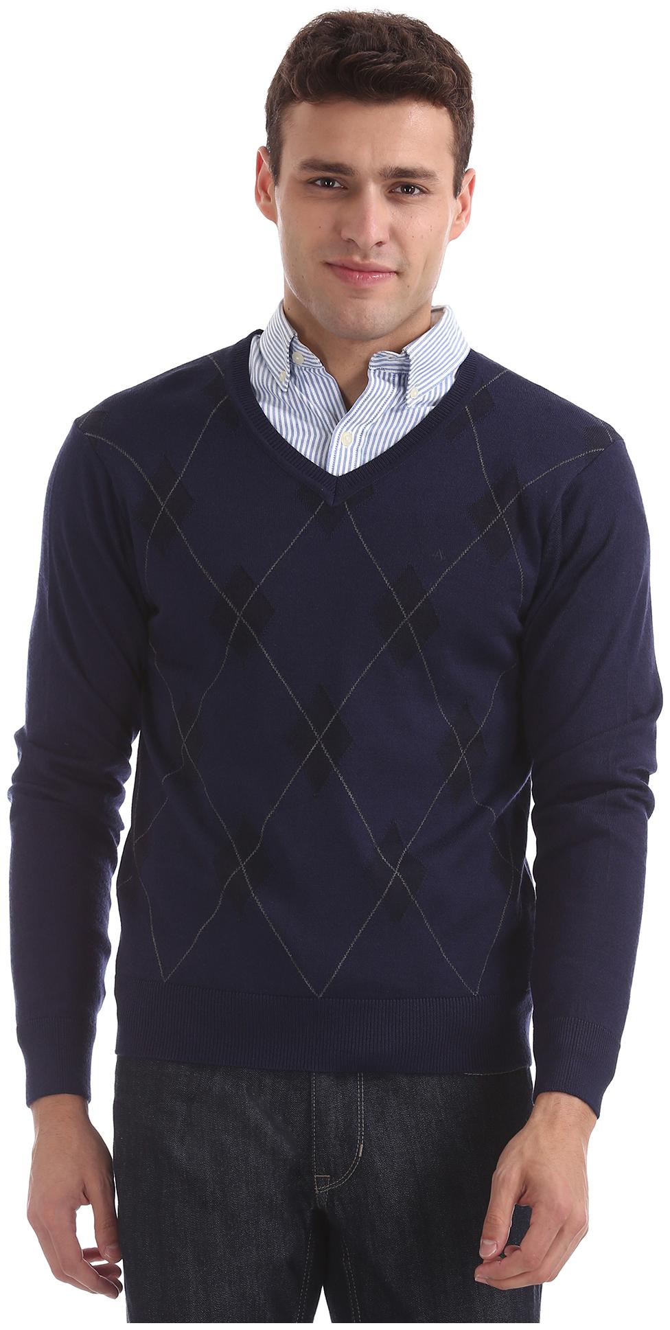 

Arrow Men Blue V neck Pullover