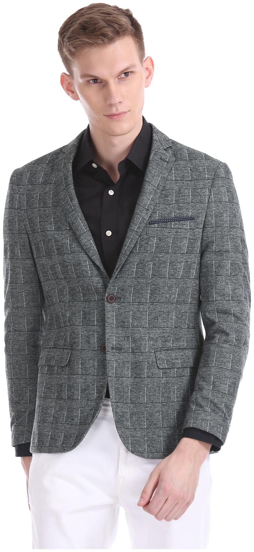 

Arrow Men Grey Checked Slim fit Single Breasted Blazer