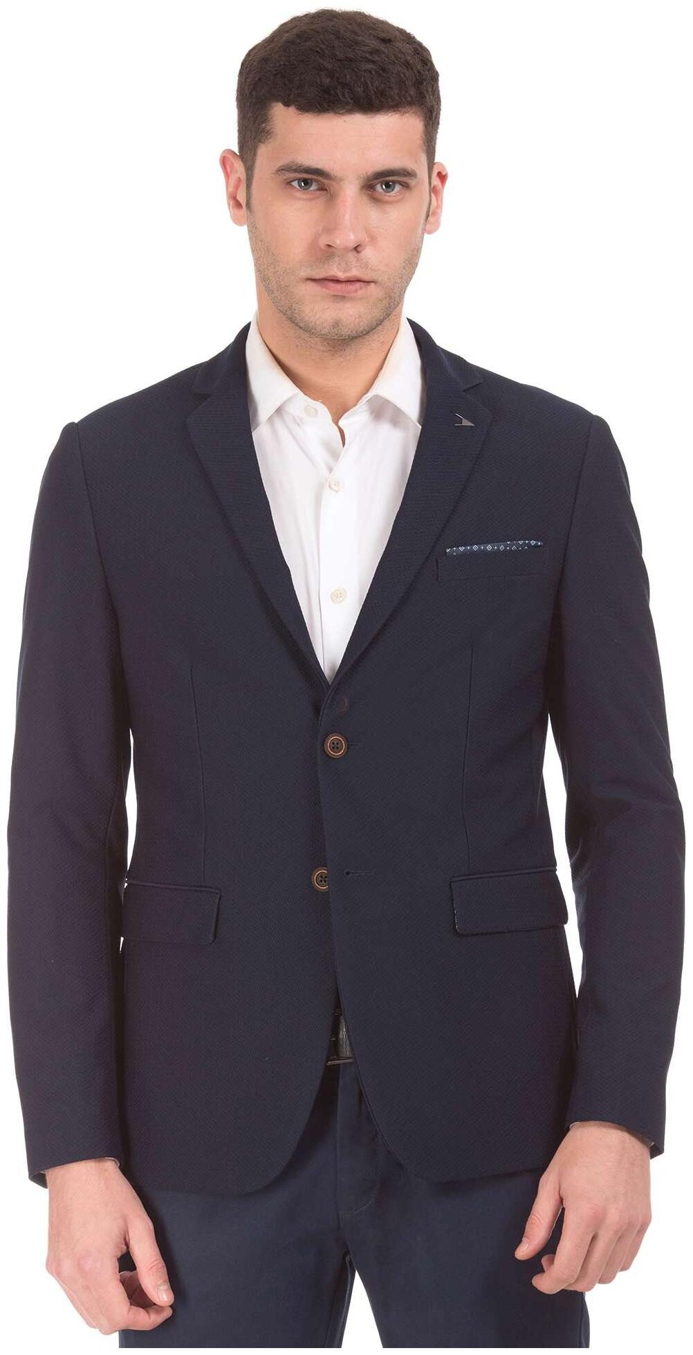 

Arrow Men Blue Textured Slim fit Single Breasted Blazer