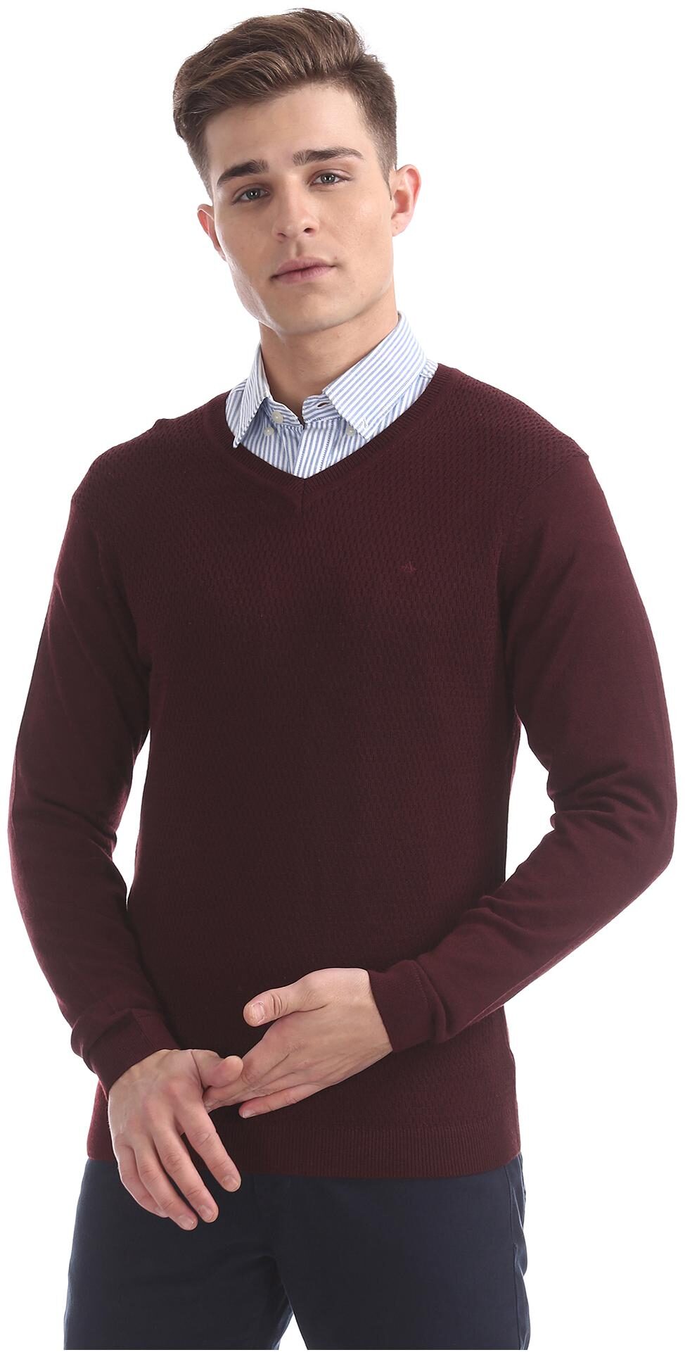 

Arrow Men Red V neck Pullover