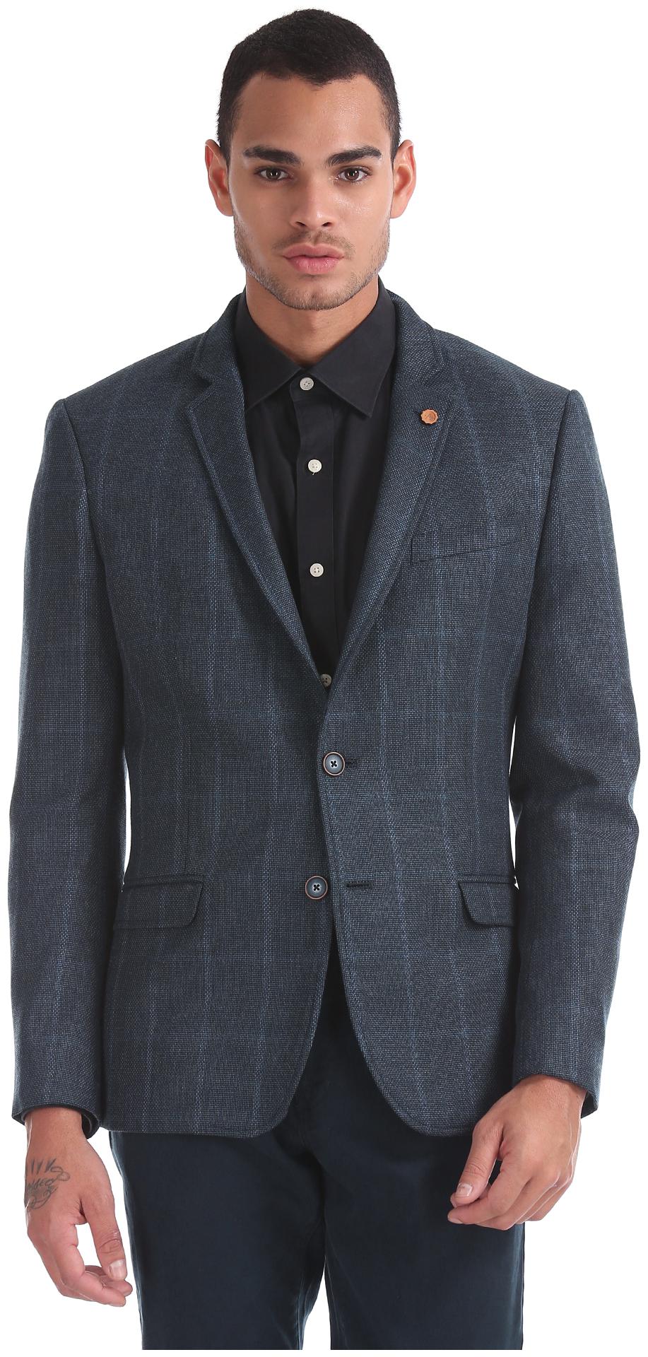 

Arrow Men Blue Textured Regular fit Single Breasted Blazer