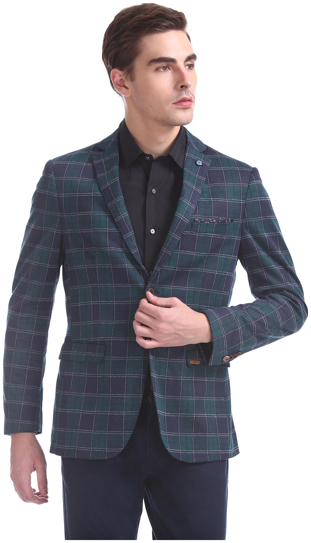 

Arrow Men Green Checked Slim fit Single Breasted Blazer