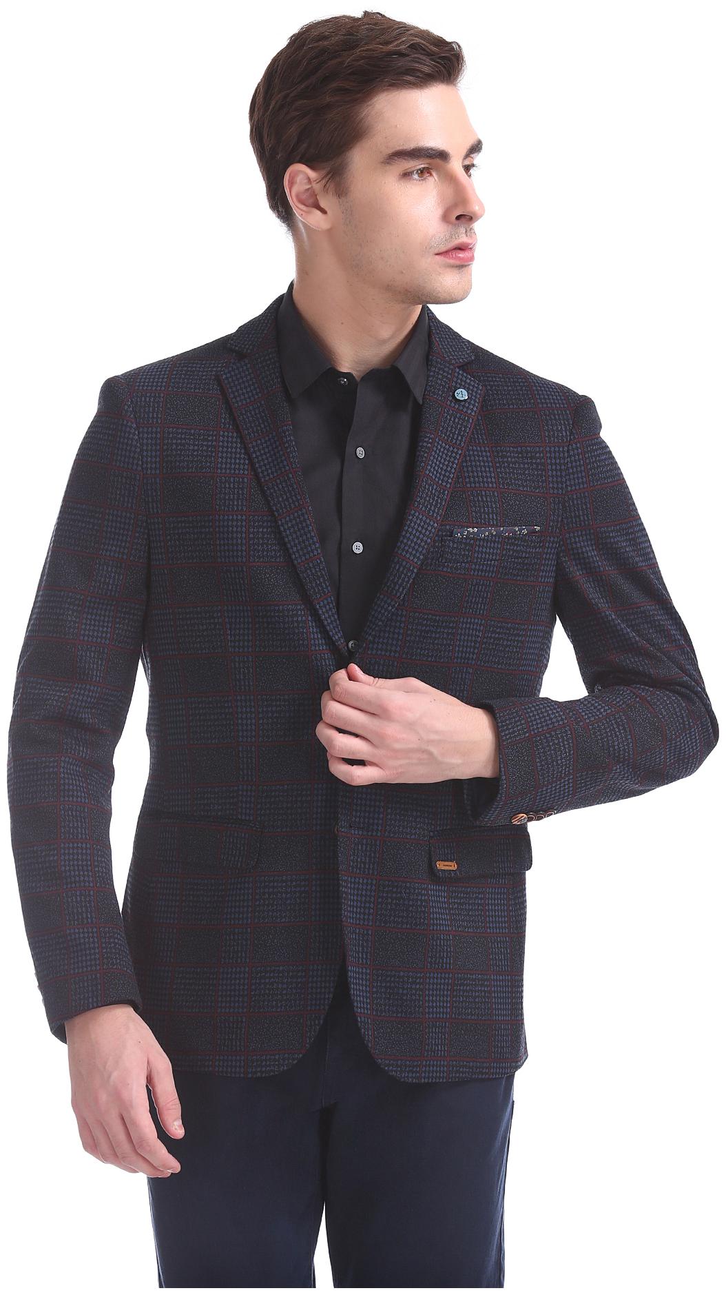 

Arrow Men Blue Checked Slim fit Single Breasted Blazer