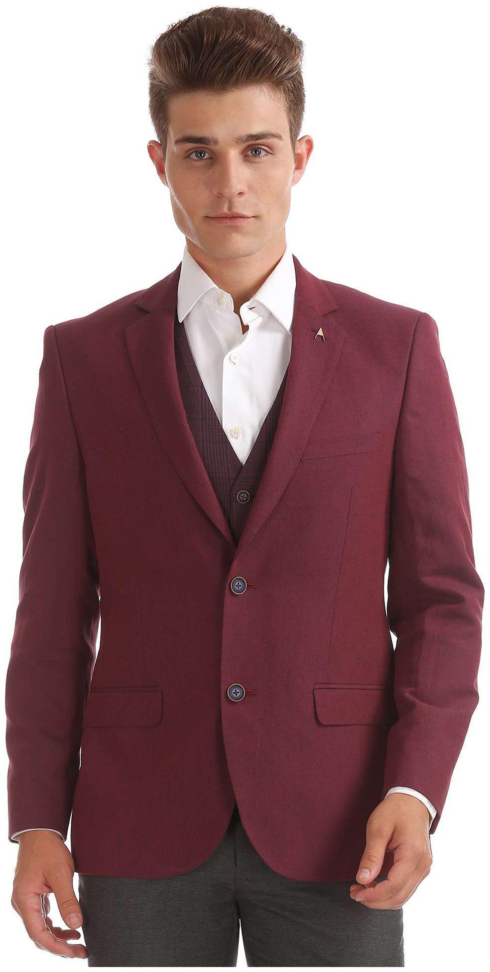 

Arrow Red Linen Regular Fit Blazer With Waistcoat