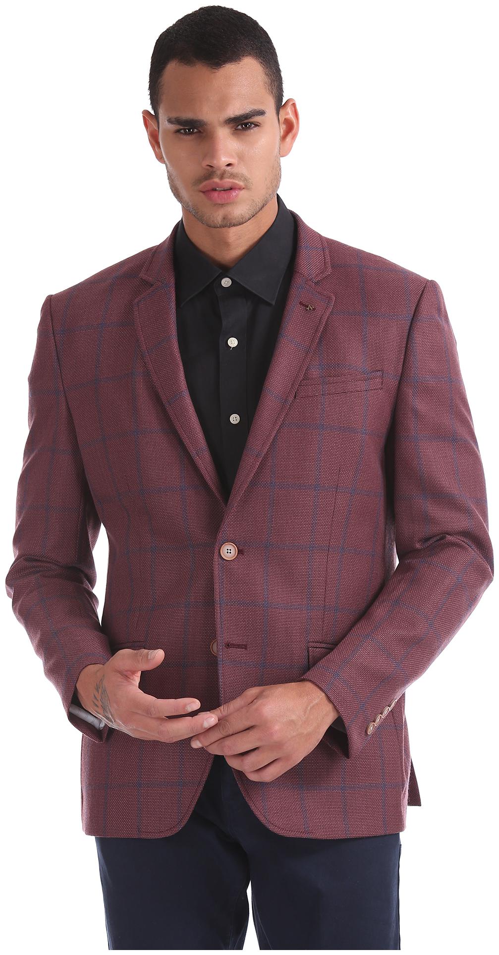 

Arrow Men Red Checked Regular fit Single Breasted Blazer