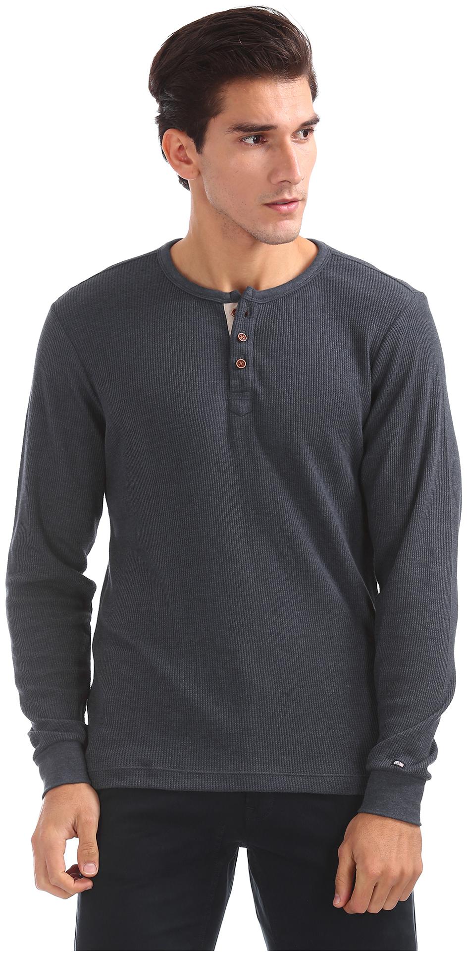 

Arrow Men Grey Regular fit Cotton Henley neck T-Shirt - Pack Of 1