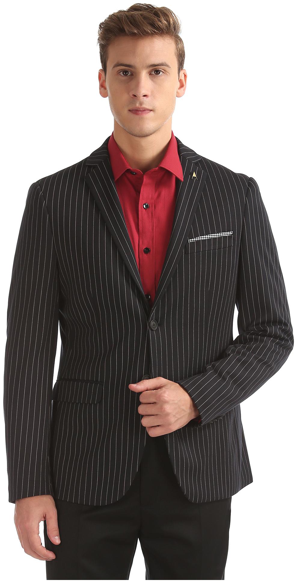 

Arrow Men Black Striped Slim fit Single Breasted Blazer