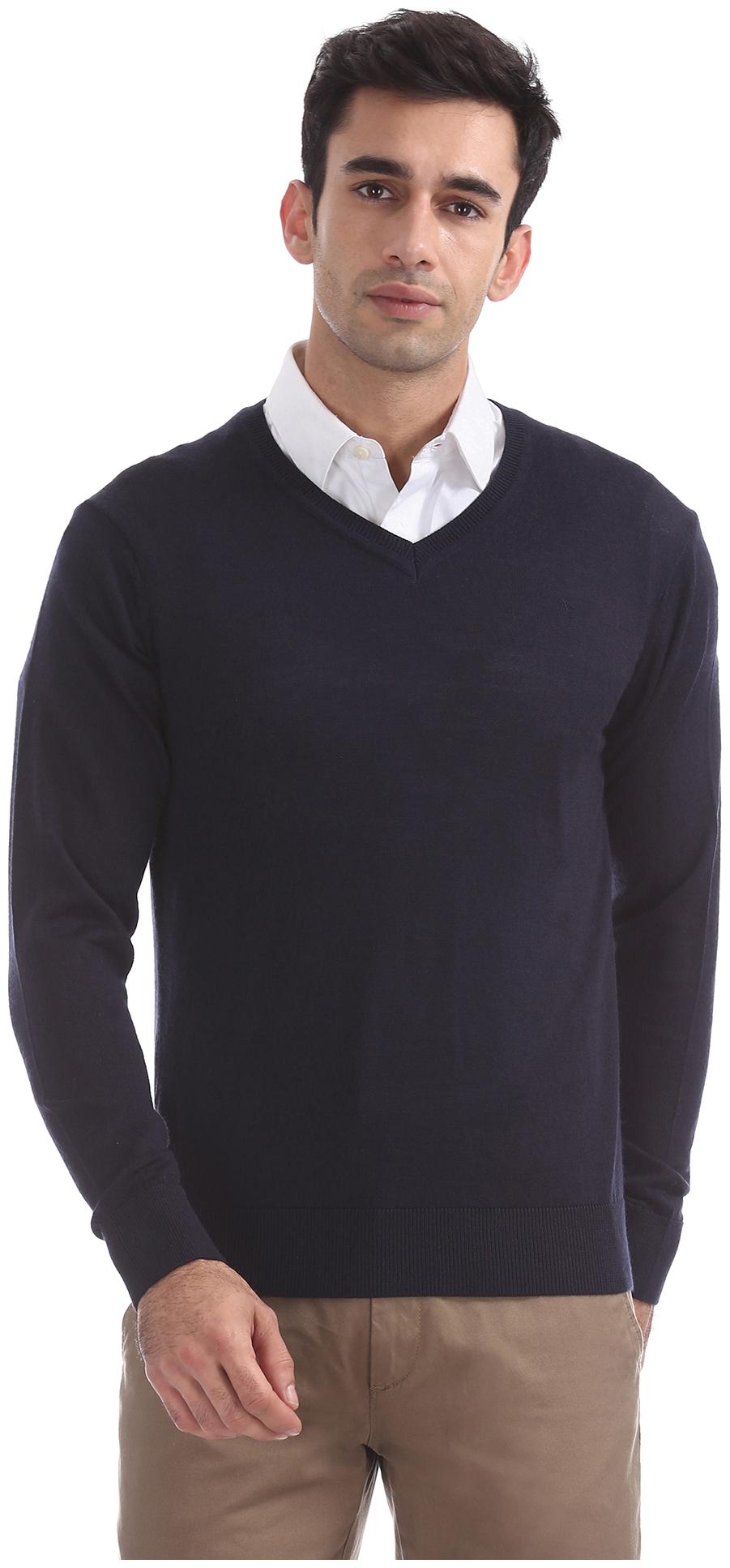 

Arrow Men Blue V neck Pullover