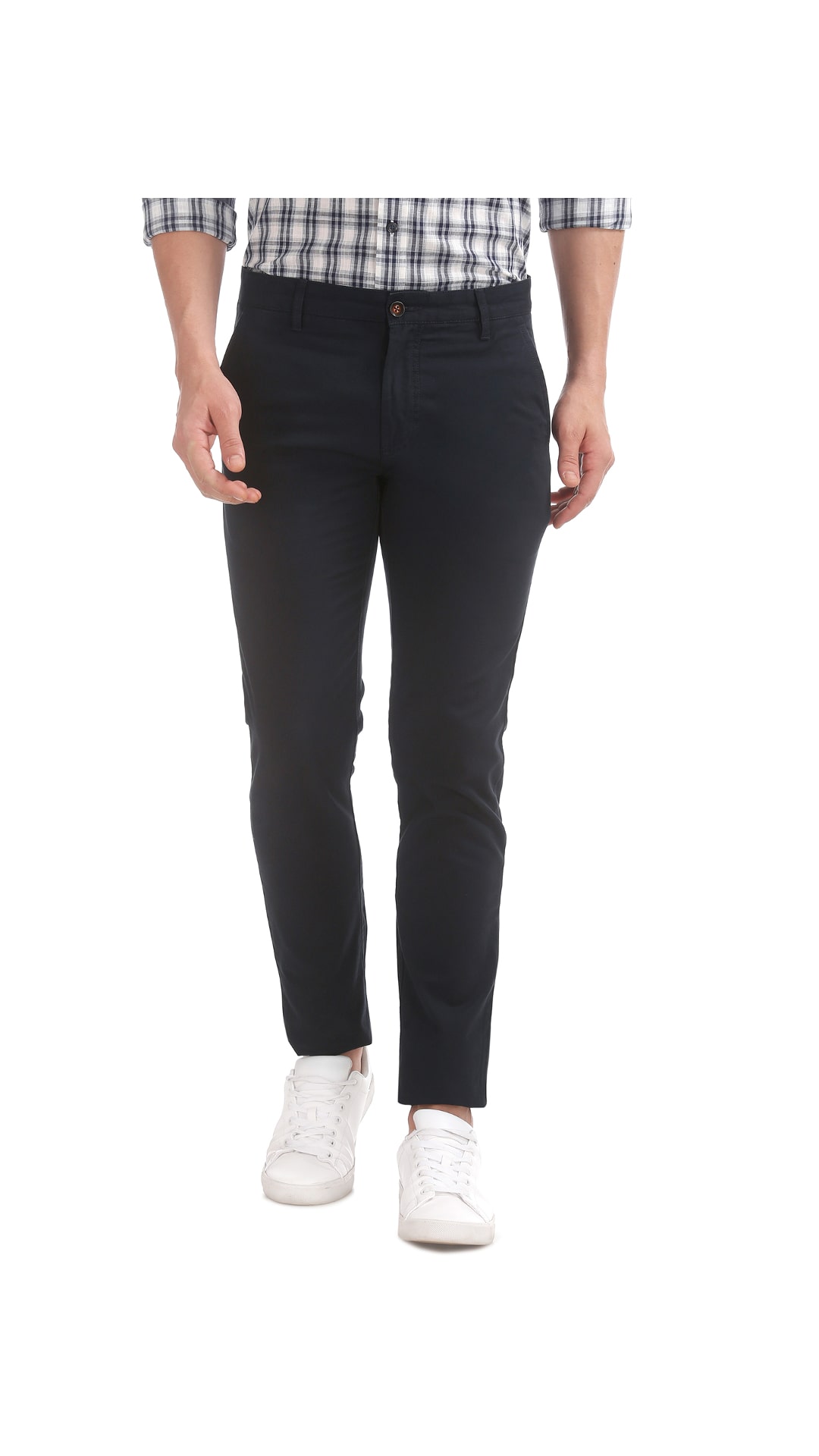

Arrow Sports Blue Cotton Slim Fit Flat Front Trousers