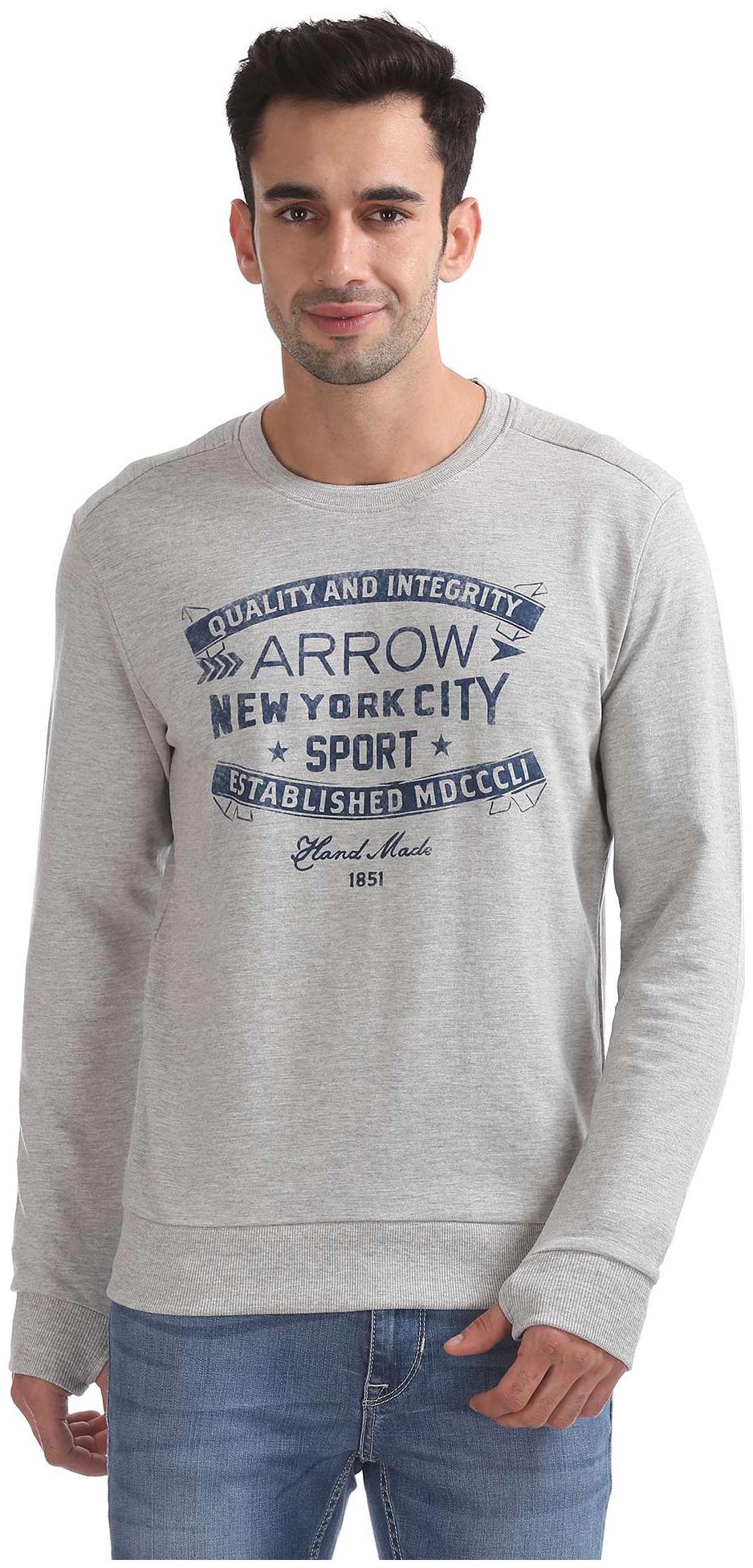 

Arrow Men Grey Round neck Sweatshirt