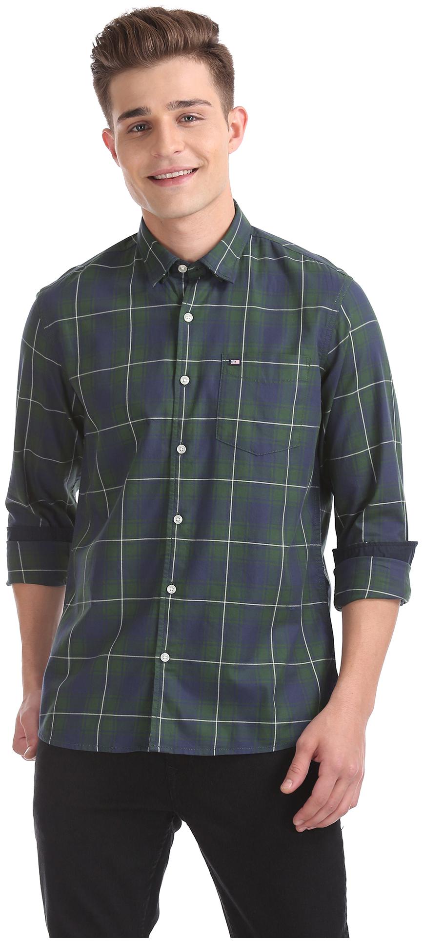 

Arrow Men Green Checked Slim Fit Casual Shirt